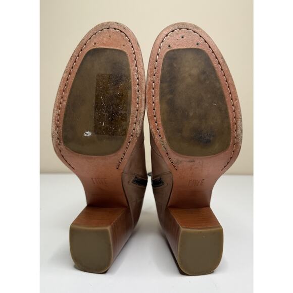 Frye Nora Ankle Bootie Womens 9 B Sand Leather Side Zip Stacked Block Heel - Picture 10 of 13